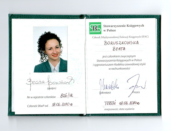 Potwierdzenie umięjętności księgowych